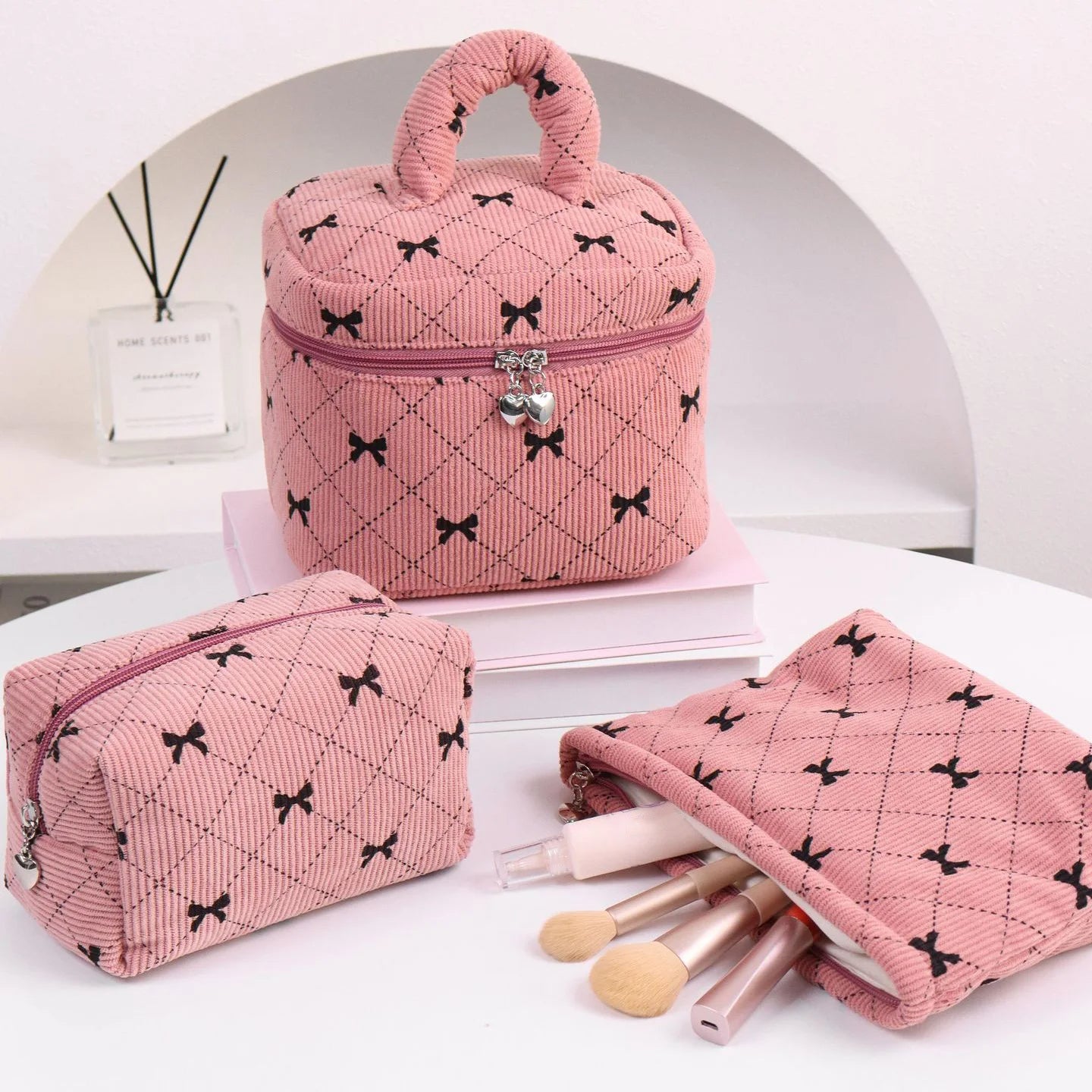 Puffy Bow Make Up Pouches-Set Of 3