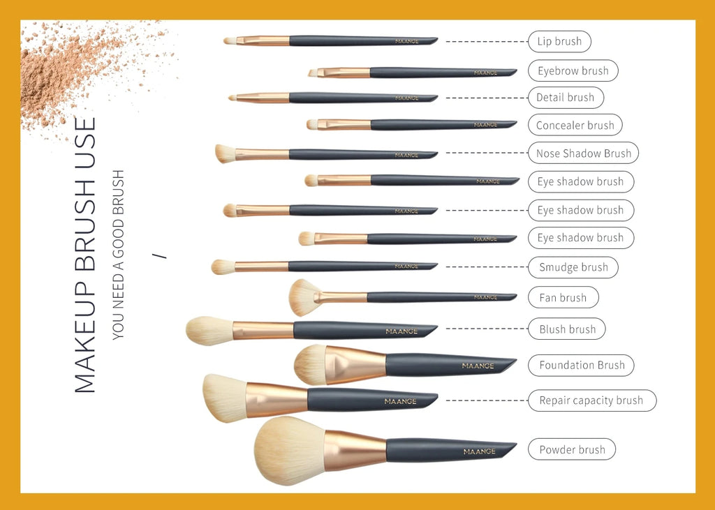 A. MAANGE Golden Eclipse Makeup Brushes - Set of 14 Pcs