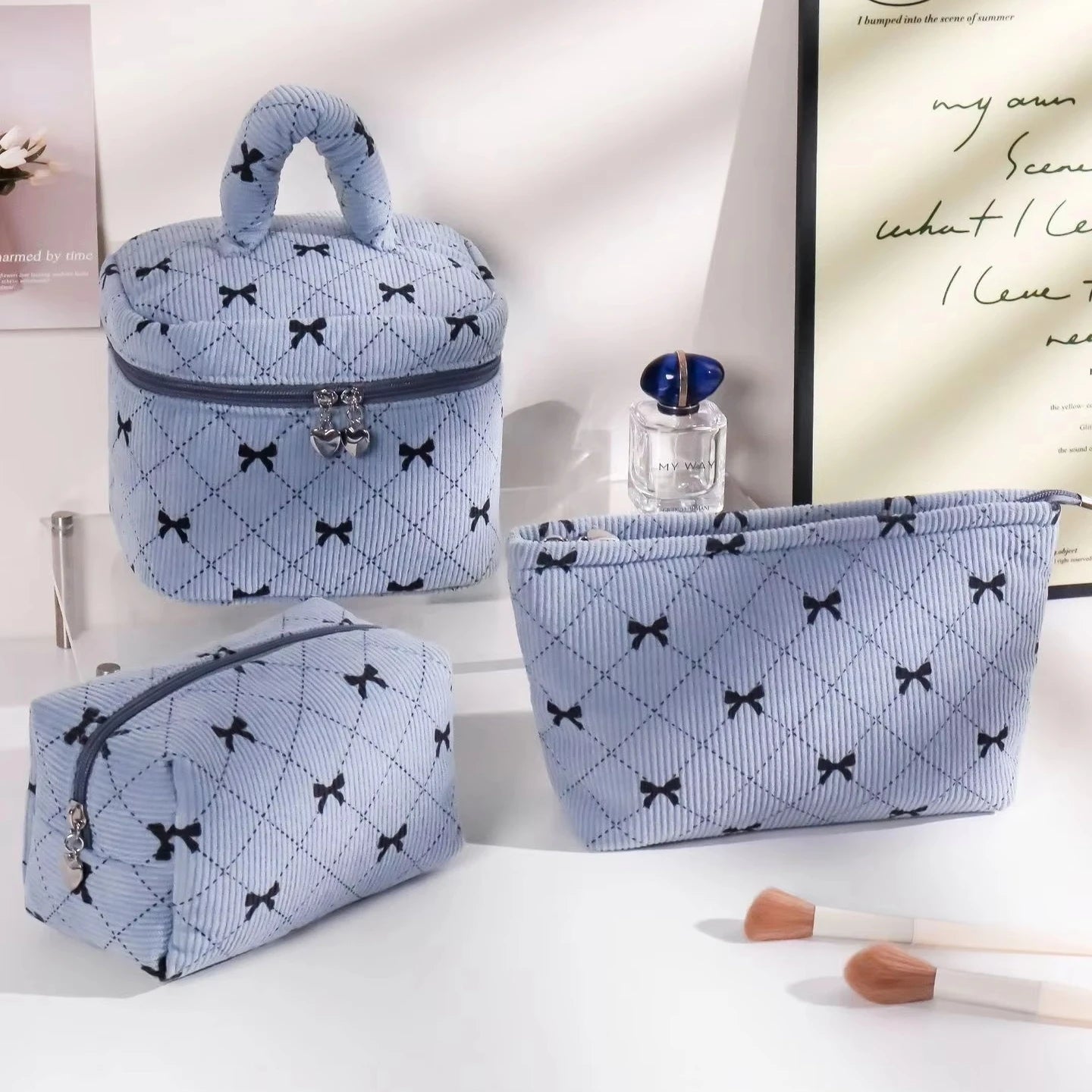 Puffy Bow Make Up Pouches-Set Of 3