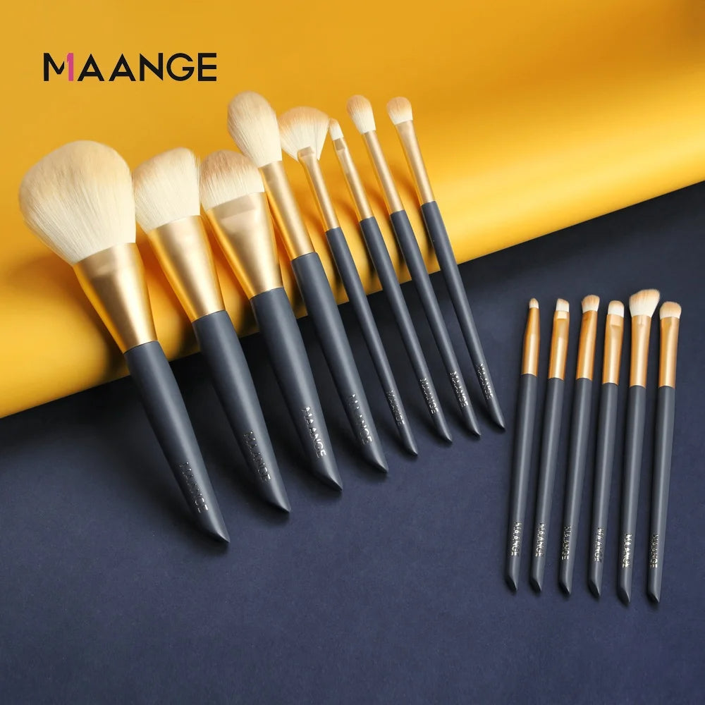 A. MAANGE Golden Eclipse Makeup Brushes - Set of 14 Pcs
