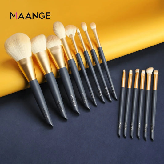 A. MAANGE Golden Eclipse Makeup Brushes - Set of 14 Pcs