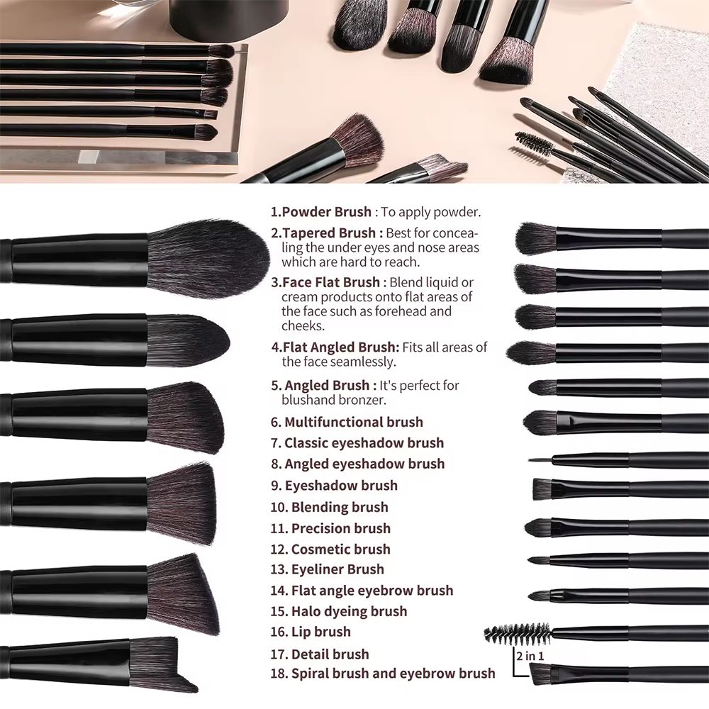 Ultra Matt Black- Gold - Makeup Brushes: Set of 18 brushes + case